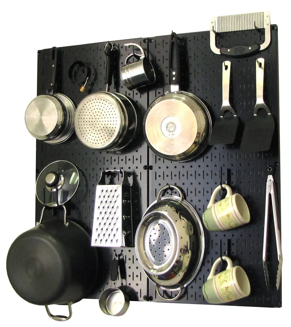 Kitchen Pegboard Organizer Kit Pots & Pans Rack - Black Pegboard with Hooks