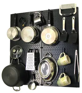 Kitchen Pegboard Organizer Kit Pots & Pans Rack - Black Pegboard with Hooks