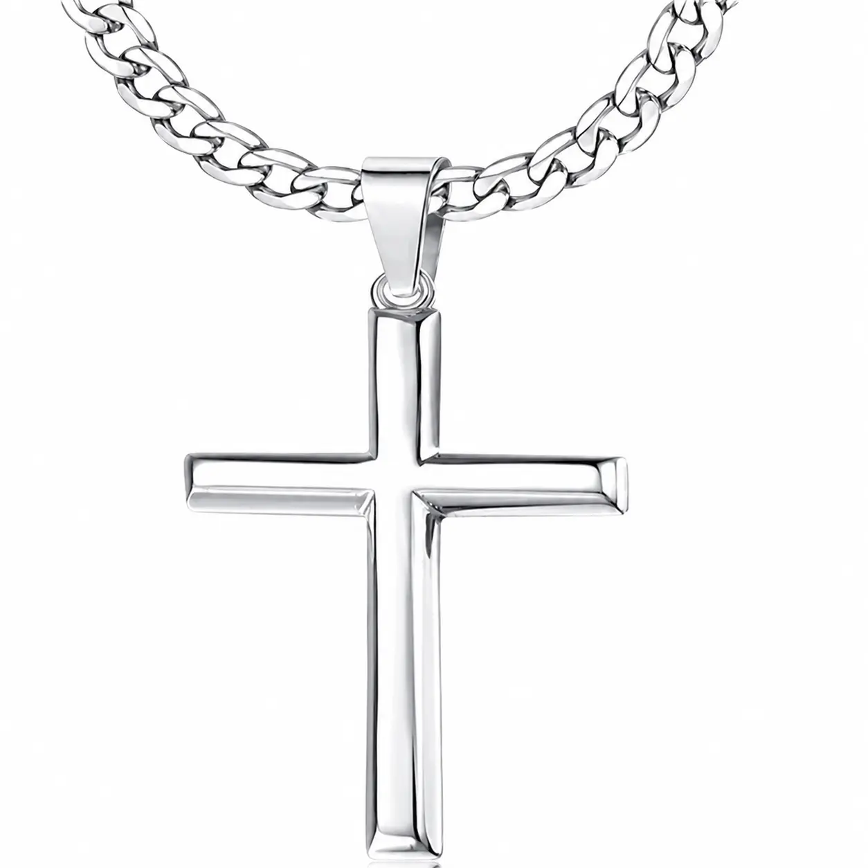 Milacolato Cross Design Pendant Necklace - 5mm 316L Stainless Steel Diamond-Cut Figaro/Cuban Link Curb Chains, Spiritual Father’s Day Jewelry, Unisex Accessory, 16-30 Inches Multi-Size, Men's Accessories, Spiritual Jewelry, Everyday, Diamondcut Shine