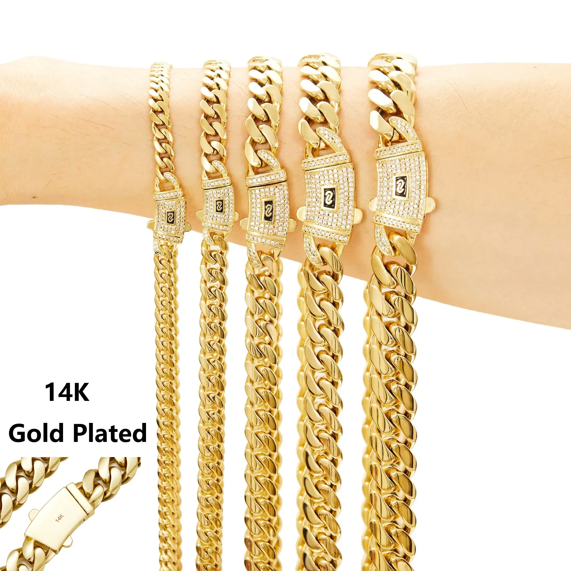 14K Real Gold-Plated Miami Link Cuban Necklace with Chain and Diamond Clasp Anti-Friction Colorfast Waterproof Stainless Steel Thickened Chain Hip Hop Jewelry Chain Width: 6/8/10 mm Ideal for Casual & Formal Wear The Best Gift For Men and Women