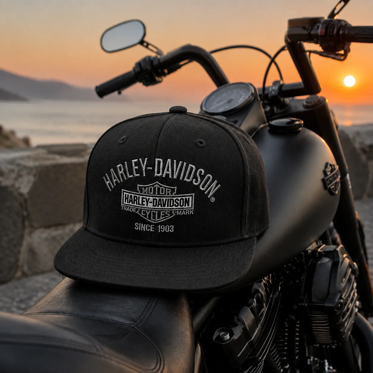 Harley Since 1903 Black Snapback Hat, Vintage Motorcycle Logo Baseball Cap For Men & Women, Motorcycle Rider Gifft