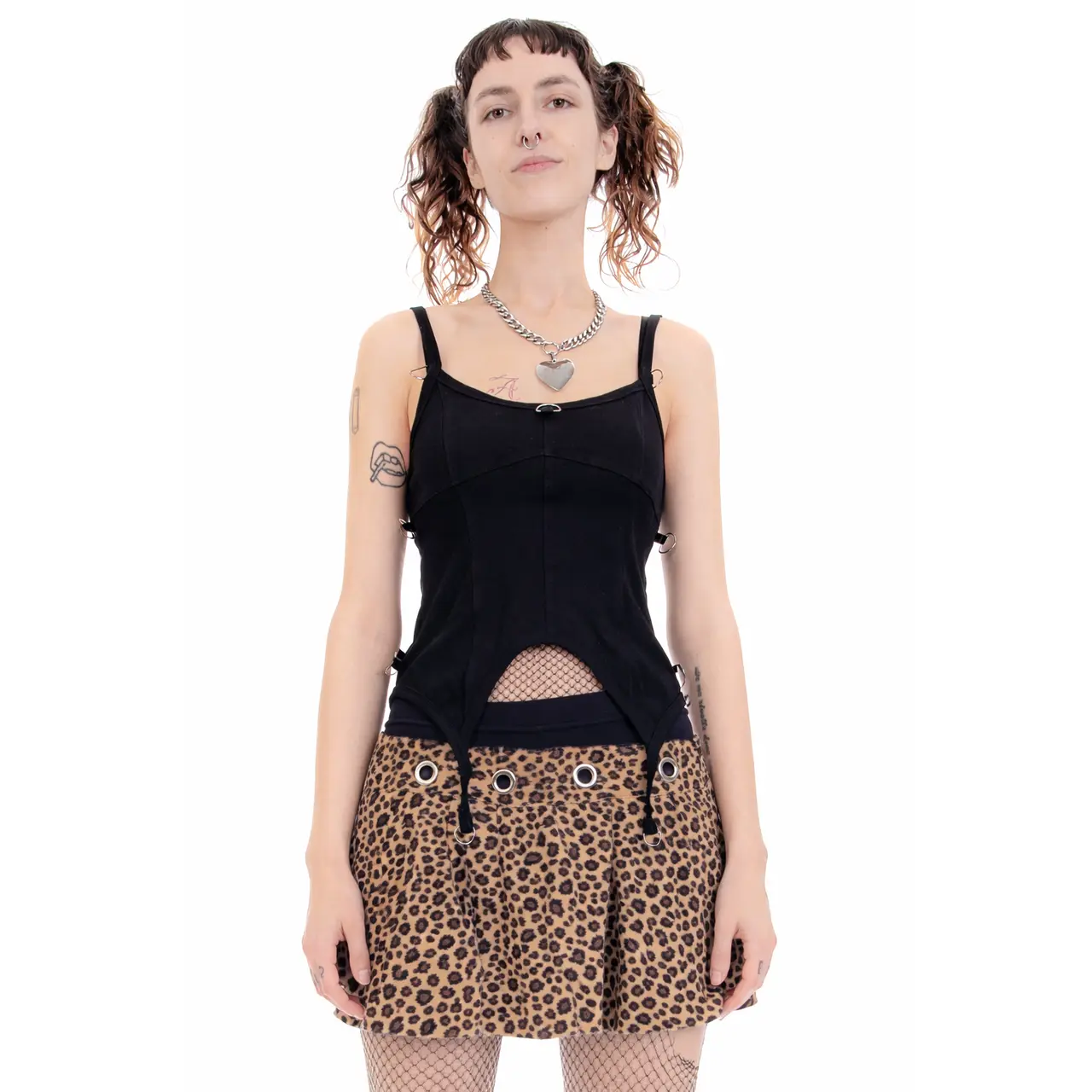 Peekaboo Fuzzy Leopard Print Grommet Mini Skirt