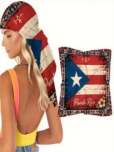 【Puerto Rican Culture】Boho Style Scarf Shawl Wrap with Vintage Flag and Hibiscus - Rustic Design for Festive Celebrations, Cultural Events and Summer Gatherings