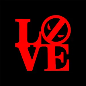 Deadpool Love Vinyl Decal 6in x 6in - Love Design with Face Symbol