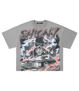 Urban Street Art Skull Fashion Oversize Tee | Rhinestone Embellished Y2K Punk Rock Graphic Top For Man