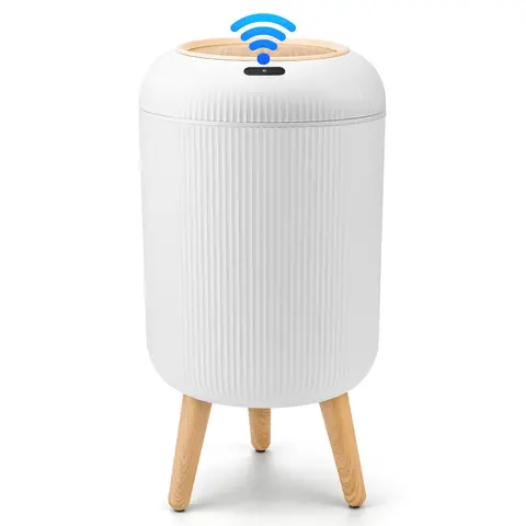 Pukomc ABS Smart Motion-Sense Open Kitchen Trash Can with Lid - Hands-Off Disposal, Waterproof, Compact, Hygienic Nordic Home Decor Accessory, 8''L×8''W×16.3''H, RV/Bathroom Ready (Requires 2 AA Batteries), FallDealsForYou, Garbage Can