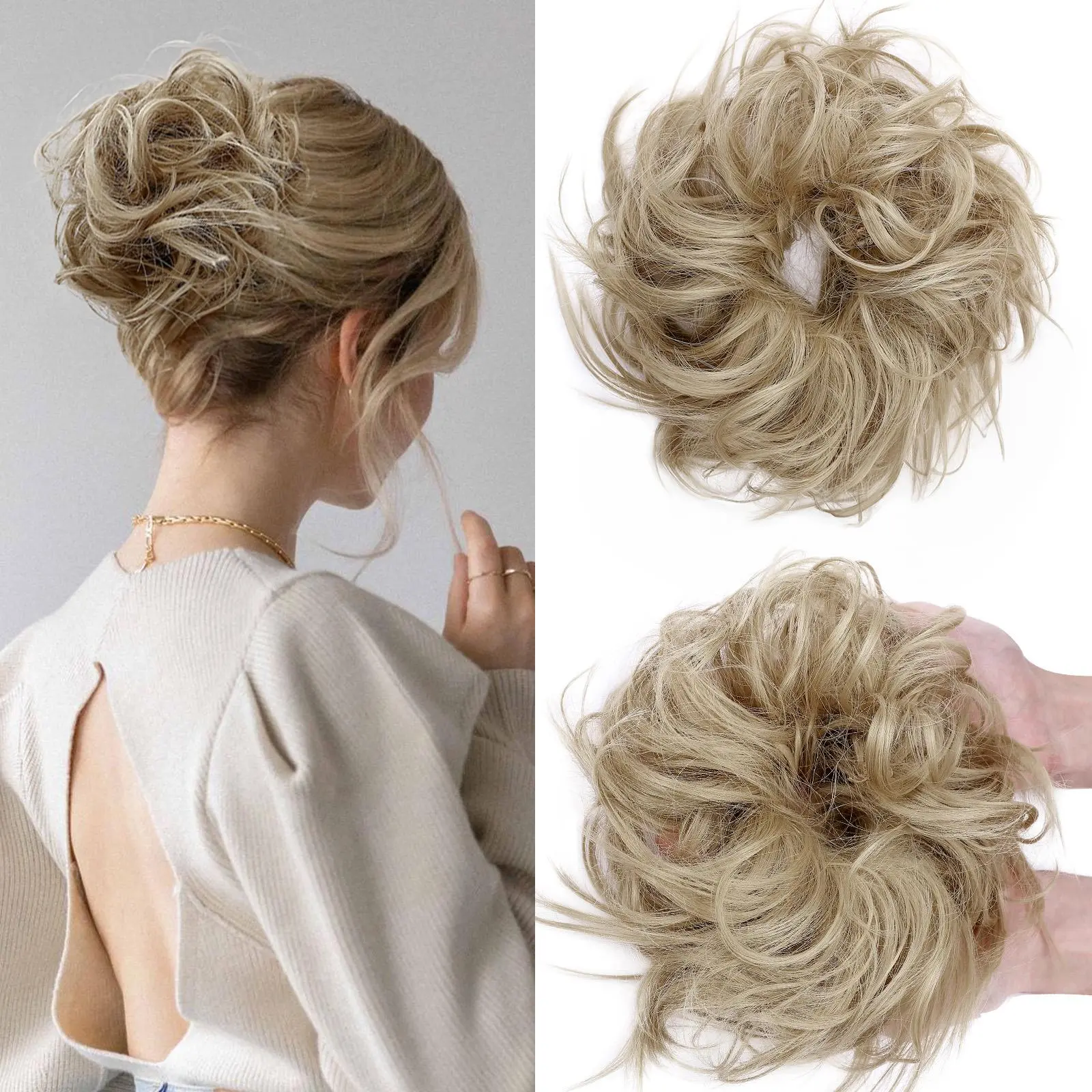 SEGOHAIR Messy Bun Hair Piece Fake Hair Bun Hair Scrunchies Bun  Synthetic Hair Bun Piece for Women, Curly Wavy Elastic updo Scrunchy Bun25-45g