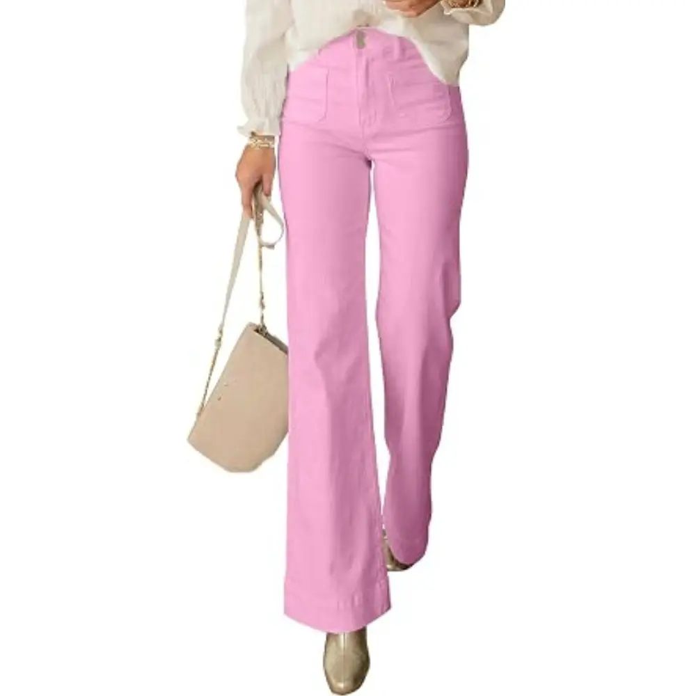 PRETTYGARDEN Womens Wide Leg Jeans High Waisted Stretchy | High Rise Flare Jeans with Front Patch Pockets, Loose Fit Daily Wear Denim, Trendy Office Work Pants, Business Casual Outfits