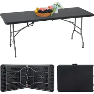 Folding Half Portable Foldable Table for Parties Backyard Events (White, 6 FT 70 * 29) (Black, 6 FT)