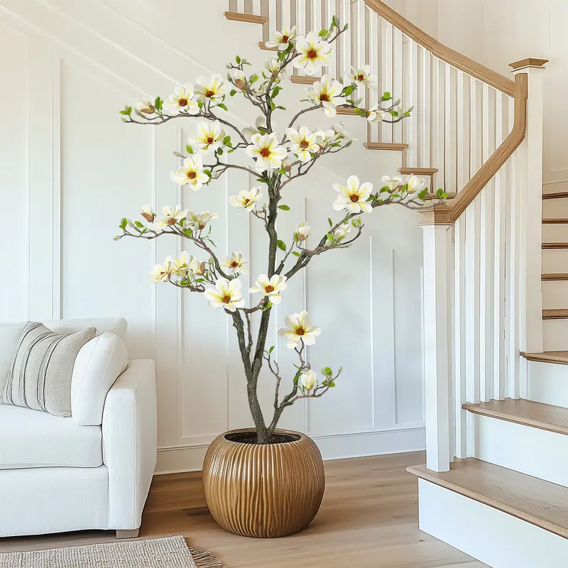 6FT Elegant Lifelike Artificial Magnolia Tree - Indoor Decorative Plant with Realistic Green Leaves, Flowers, Decorative Fruit, Attention to Detail - Home Decor for Living Room, Entryway, Office