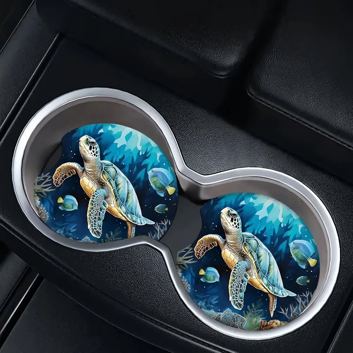 Sea Turtle Pattern Absorbent Car Coaster, Waterproof Car Cup Holder Coaster, Car Interior Decoration Accessories for Women & Men