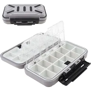 Fishing Tackle Storage Box, Double Sided Waterproof 16 Compartments, Tackle Storage Organizer Box, Fishing Lure Box Storage Containers (Gray)