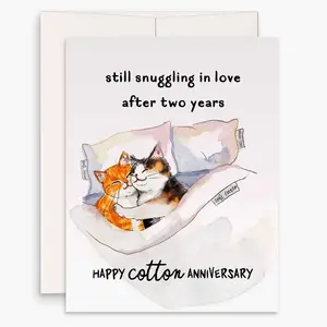 Cotton Sheet 2nd Anniversary Card For Husband Wife - Cats Love Card - Cotton Anniversary Gift For Him - Funny Anniversary Card For Boyfriend