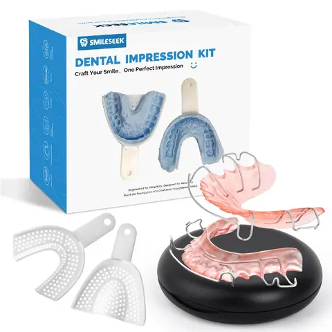 S SMILESEEK Unscented Blue & Pink Adjustable Hawley Retainers for Adults - 450g Stainless Steel Wire, Upper & Lower Set, At-Home DIY Impression Kit, Permanent Mold Storage, Long-Lasting Aligned Teeth Orthodontic Accessory