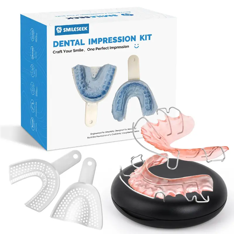 S SMILESEEK Unscented Blue & Pink Adjustable Hawley Retainers for Adults - 450g Stainless Steel Wire, Upper & Lower Set, At-Home DIY Impression Kit, Permanent Mold Storage, Long-Lasting Aligned Teeth Orthodontic Accessory