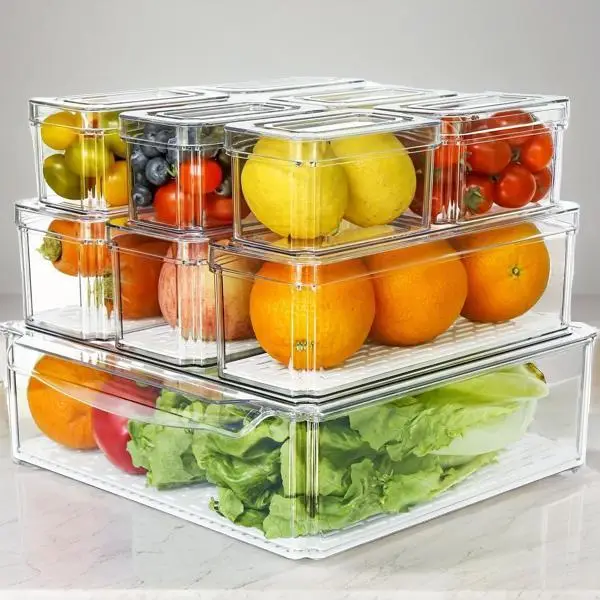 Clear Refrigerator Storage Box (1 Set), Reusable Refrigerator Storage Box with Lid, Refrigerator Egg Storage Box, Kitchen Utensils