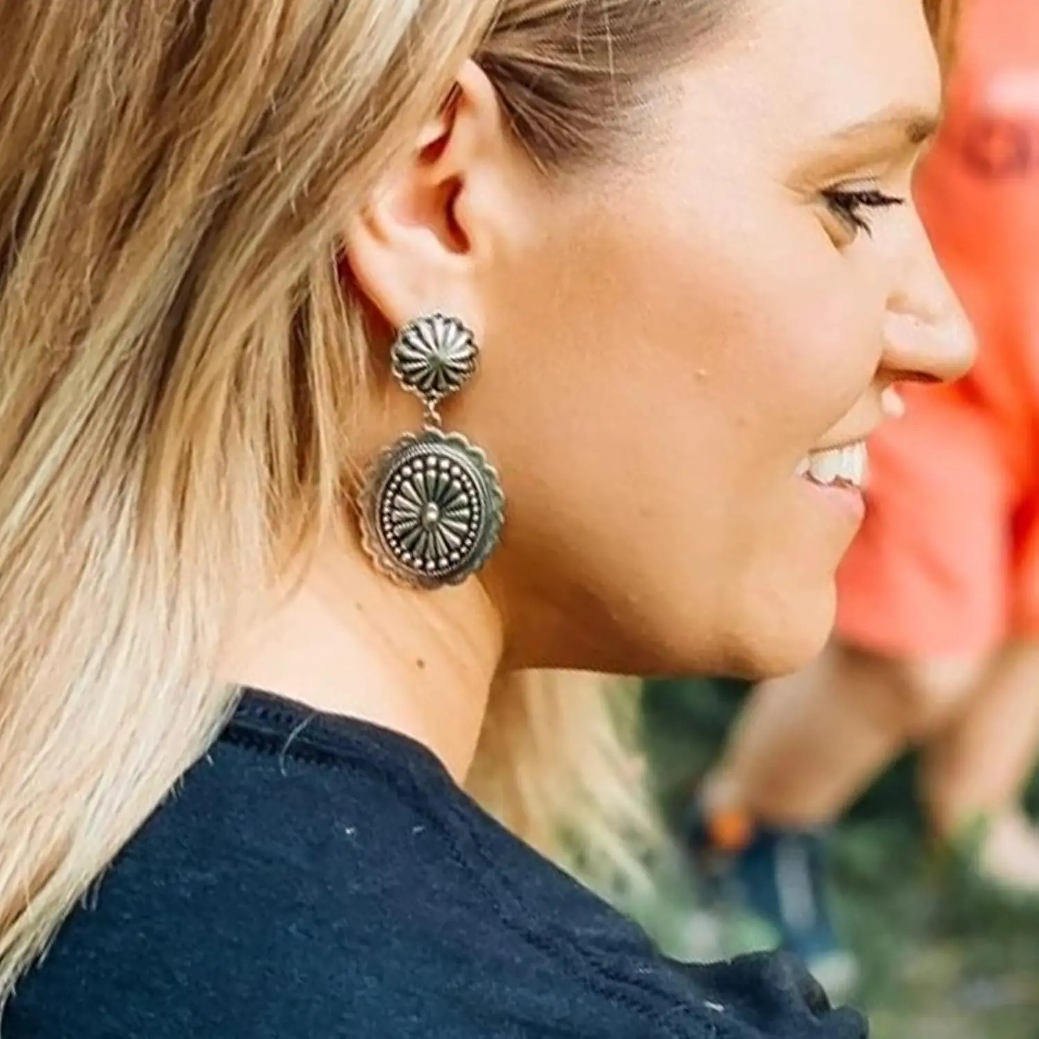 Women's Western Style A9:Silver Western Earrings - B4:2Pairs Vintage Oval Concho Turquoise Dangle Earrings, Adults' Country Concert Outfit Accessories, Thoughtful Gift, B4:2pairs Western Earrings