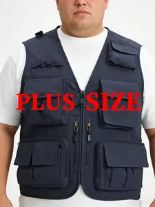 Men's Plus Size Outdoor Multi-Pocket Vest, Spring Summer Loose Fishing Back Vest, Workwear Multifunctional Vest for Men