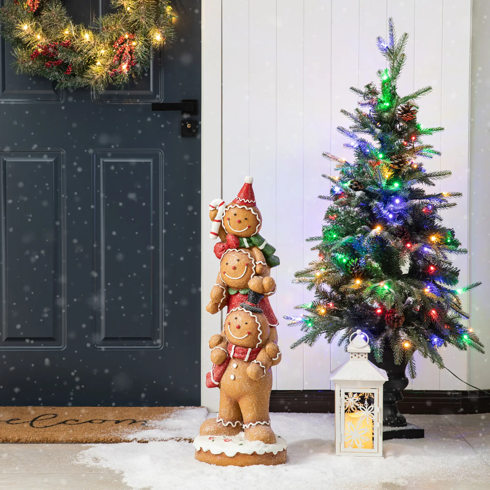 Glitzhome 29.25"H Christmas MGO Stacked Gingerbread Man Porch Decor