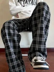 Men's Y2K Gingham Loose Wide Leg Pants, Vintage Worn Look Checkered Long Pants, Casual Comfortable Streetwear, Casual Streetwear Trousers, Casual Street Style