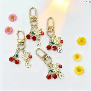 Unisex Gold Plated Assorted Initial Keychains, Enamel Butterfly Cherry Daisy Ladybug Charm, Lobster Clasp Key Ring, Stylish Bag Pendant, Personalized Fashion Accessory Gift for Women and Men summerwins