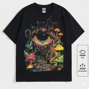 Men'S Graphic T-Shirt - Dark Background with Vibrant Green Eyes & Mushroom Forest - Soft Breathable Knit Fabric - Stretch Fit Crewneck Tee for Everyda y2k,soulja,concert Cotton Graphic Tees Sweatshirt Hoodie
