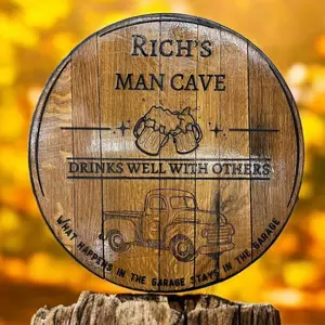 Recycled Oak Bourbon Barrel Lid Sign - Custom Made