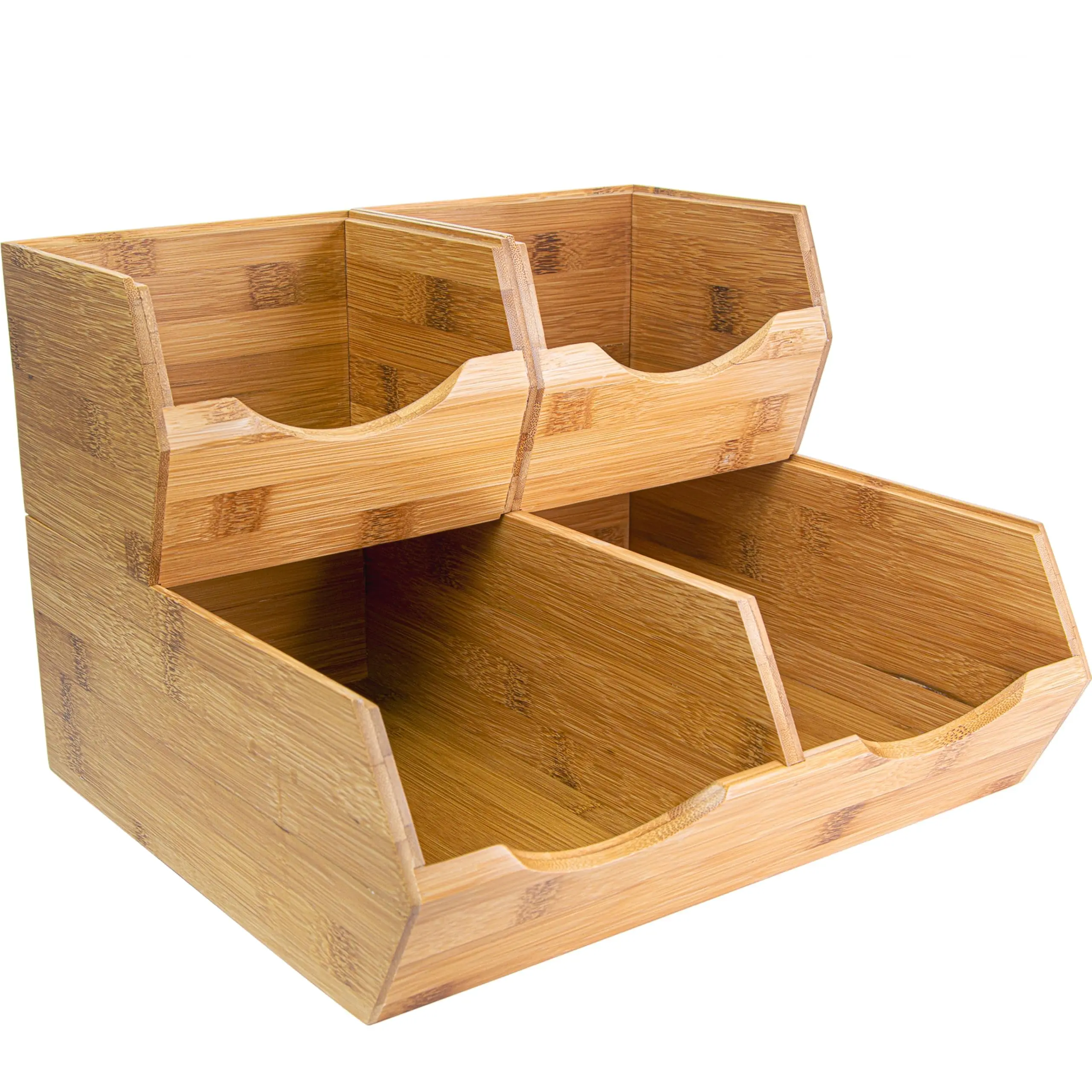 HOMESTEAD Bamboo Pantry Storage Bins, Stackable Potato & Onion Storage Bin for Kitchen Countertop, Pantry Organizer, Fruit Vegetable Basket, Multiuse - Set of 3 Slide-Out Access