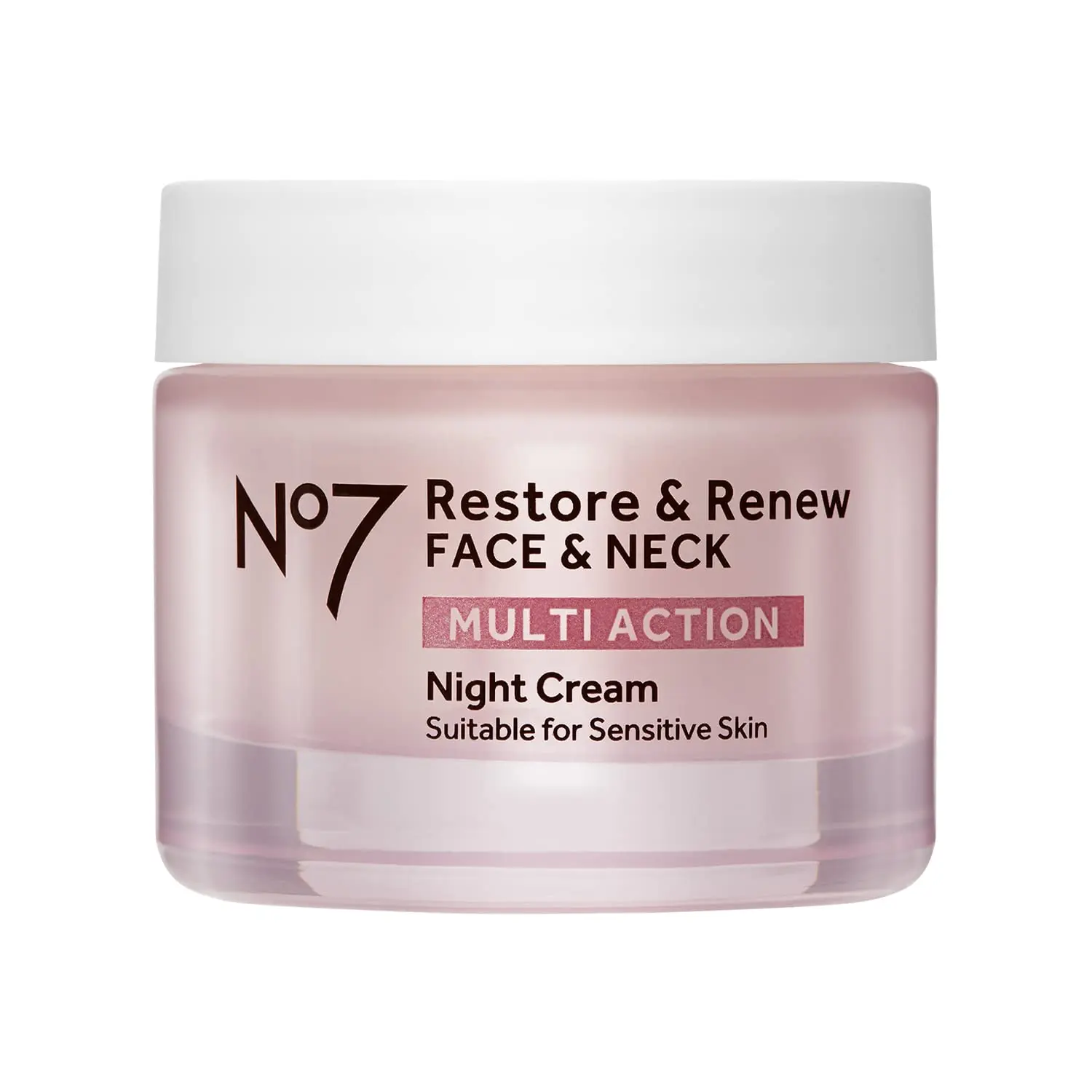 No7 Restore & Renew Face & Neck Night Moisturizer with Hyaluronic Acid, Ceramides and Peptides, Sensitive Skin, 50 mL