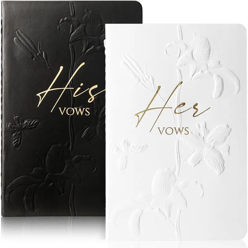 Vow Books,for Wedding Vow Books Wedding  for Bride and Groom Vows Book his and Hers with 28 Pages-5.5 * 3.5 in Wedding Notebook with Gilded Font Set of 2 (White and Black)