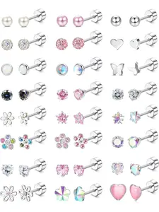24Pairs Hypoallergenic Earrings for Girls Women -   Screw Back Earring Cute Kids Baby Toddler Earrings Heart Shaped Earrings 4mm Tiny Screwback Flat Back Stud Earring Set Age: Over 3 Years Old