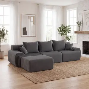 【JOYVELLEHEIM】Corduroy Cloud Compression Sofa (Cloud Couch), No-Assembly Modular Sectional Couch with Cup Holders, Free-Combination L-Shaped Sleeper Sofa for Small Space Living Room & Apartment, Budget-Friendly Boneless  flash sale home item