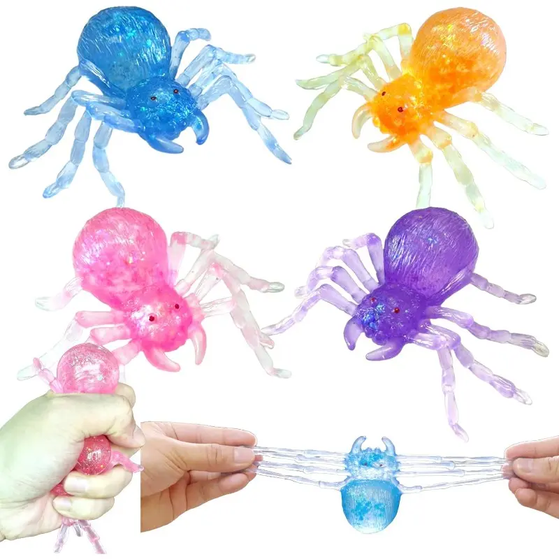 4 Pack Slow Rising Spider Squishies (Pink, Purple, Blue, Yellow) - Ultra Soft Stress Ball for Adults, Sensory Fidget Toy, Fun Office Desk Decor & Anxiety Relief Gift, Stress Relief Squishy, Stress Reliever, Stress Balls Set