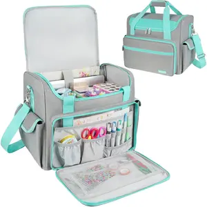 Bag for Scrapbook Supplies, Large Scrapbook Tote with 15.6'' Laptop Sleeve, Art Supply Storage Bag with Multiple Pockets for Scrapbooking Tools, Gray
