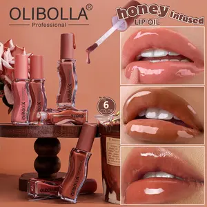 1PC Honey Infused Nourishing Juicy Lip Oil, French Aesthetic Glow Style, 6 Shades Non-Sticky Deep Repair. Large Applicator for Glassy Shine, Weightless Hydration for Smooth Lips, Perfect for Daily Wear & Overnight Lip Care