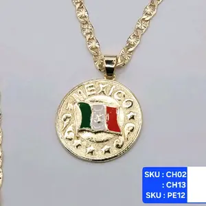 Mexico Pendant with Flag Chain 24 & 18 Inches 4 Millimeters Laminated Gold Jewelry for Stylish Outfits SKU : PE12
