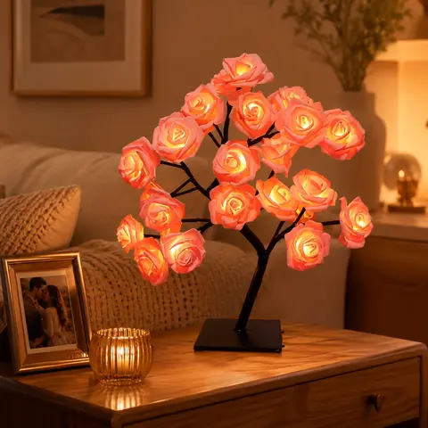 Lighted Floor Standing Romantic Glowing Rose Tree - USB-Powered, Push Button, Plastic Body Indoor LED Multicolor Light, Ideal for Home Decor, Mother's Day Gifts, Valentine's Day Ambiance