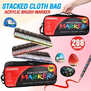 New Packaging Backpack Style Marker Set, 240 Colors/288 Colors, Liquid Soft Tip Acrylic Markers, Mixed Color Set for Art Students DIY Painting