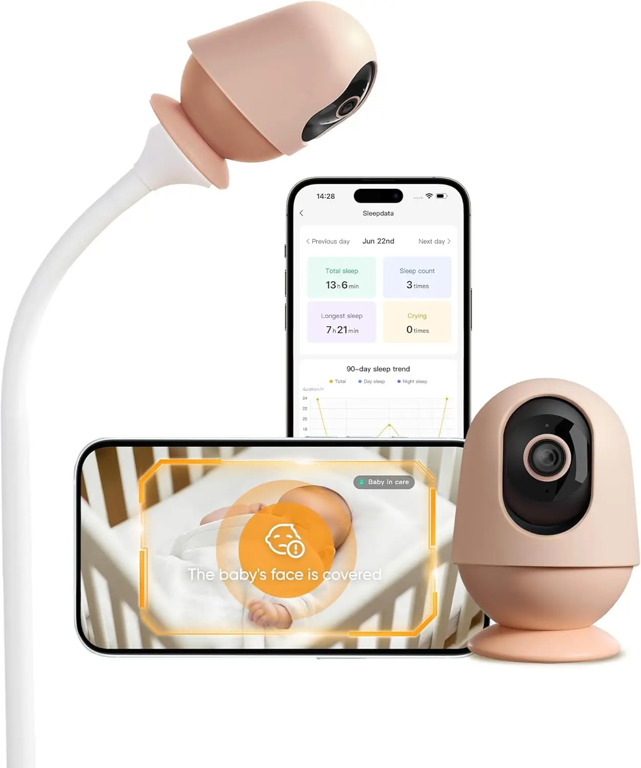 Monai 4K Smart Baby Monitor, Eye-Safe 950nm Night Vision, 7 AI Features, Phone App Baby Camera, 8X Zoom, Instant Alerts (Cry/Face Covered), No Monthly Fee, Hack-Proof, Local Storage