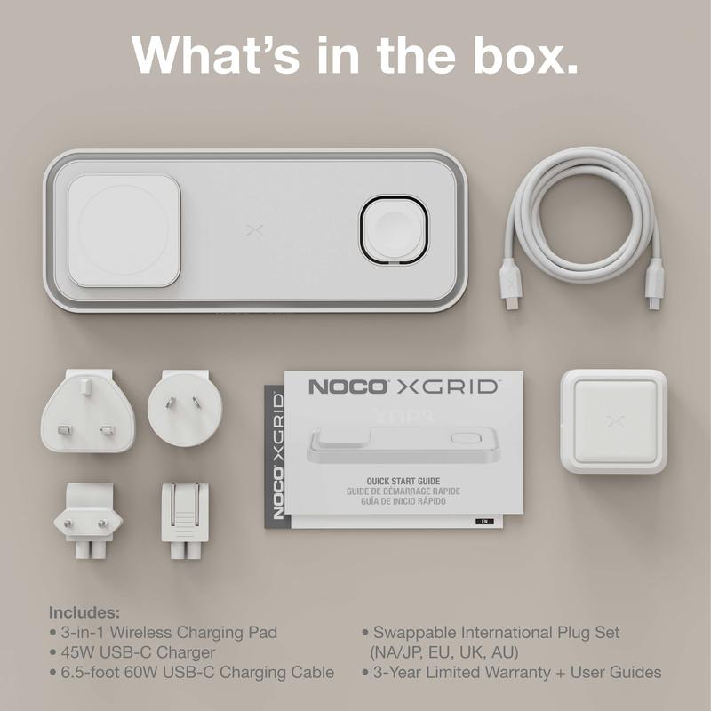 NOCO XGrid XDP3: 3-in-1 Wireless Charging Pad – For iPhone, Apple Watch, and AirPods – MagSafe Compatible, Qi2 Certified