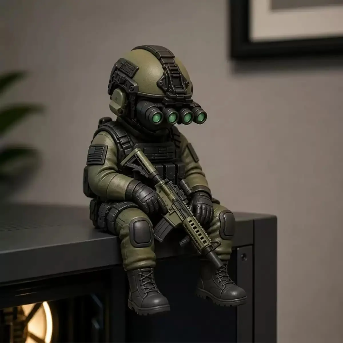 Compact Military Statue Figurine, Fully Equipped Special Forces Figure With Night Vision Gear, Unique Collectible Desk Decor,Gift For Military Fans, Minifigure