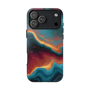 Teal Orange Marble Liquid Flow Phone Case: iPhone 17 17e 16 15 14 13 12 Pro Max Air | Galaxy S26 | MagSafe Wireless Charging