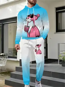 2-piece Set Men's Matching Outfit, Casual Crew Neck Long Sleeve Hoodie and Sweatpants, Suitable for Winter and Autumn, Valentine's Day, Christmas, Holiday Gifts, New Year Gifts, Winter Outfit, Casual Wear, Breathable Fabric, Comfortable Fabric, Men's Home