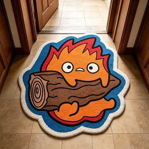 Cute Cartoon Flame Monster Rug, Sheepskin-Like Bedroom Bedside Mat, Unique Foot Pad, Living Room/bedroom Irregular Carpet, Universal Use