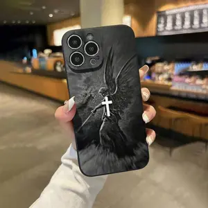 Case for iPhone 16 Pro Max 15 17 Plus 14 13 12 11 XS XR E Christian Aesthetics Cross Judgement Angel Cross Pattern Pocket-Friendly Shockproof Silicone Protective Cellphone Softcase Gift For Girls and Women Smartphone Casing Cover Protection