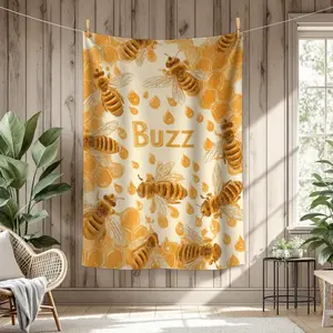 1 Piece Buzz Design Lightweight Acrylic Blanket - Bright Yellow Honeycomb Pattern, Soft and Durable All-Season Comfort Blanket, Suitable for Living Room, Bedroom or Home Decoration Enthusiast's Gift, Comfort Blanket, Comfort Bedroom Accessories