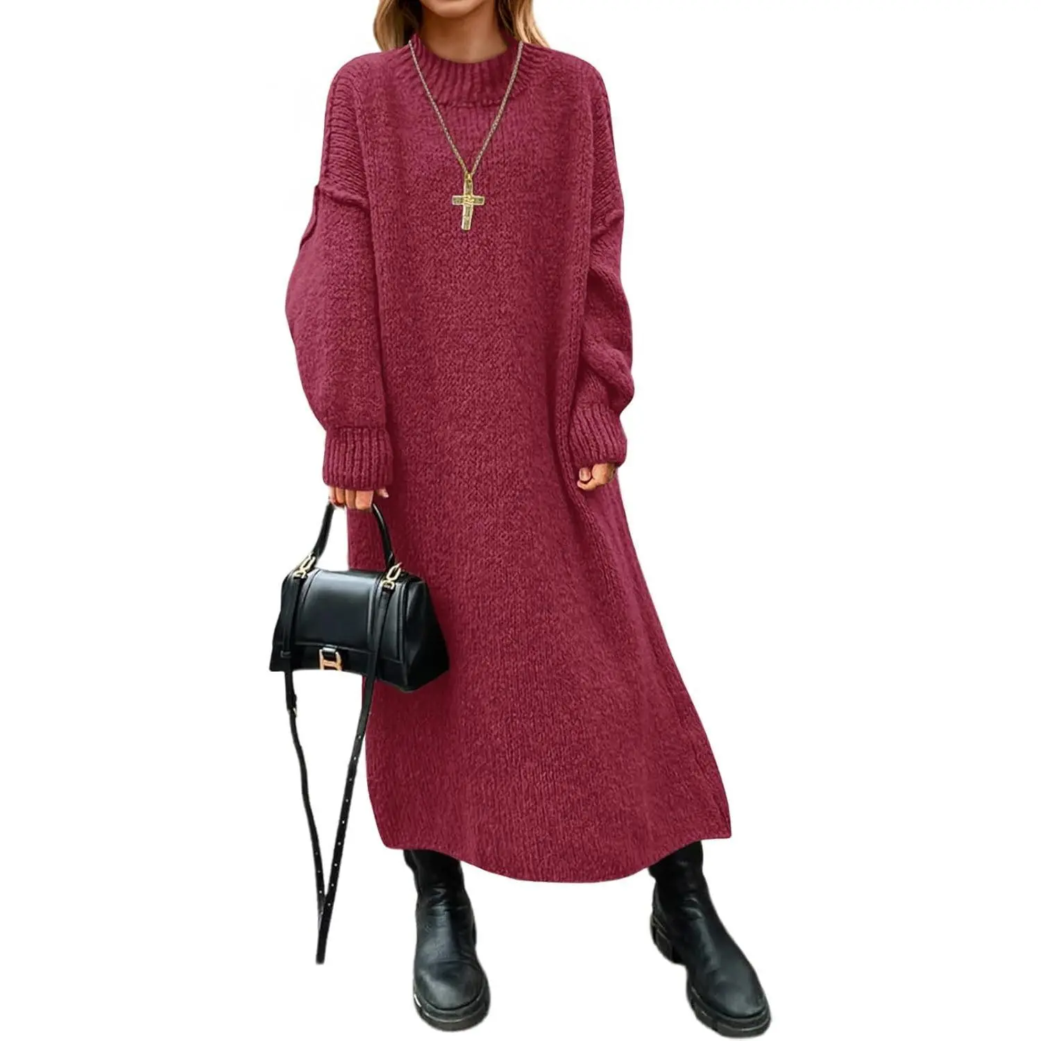 Imily Bela Womens Oversized Sweater Dress Mock Neck Long Sleeve Casual Warm Chunky Knit Fall Winter Maxi Dresses