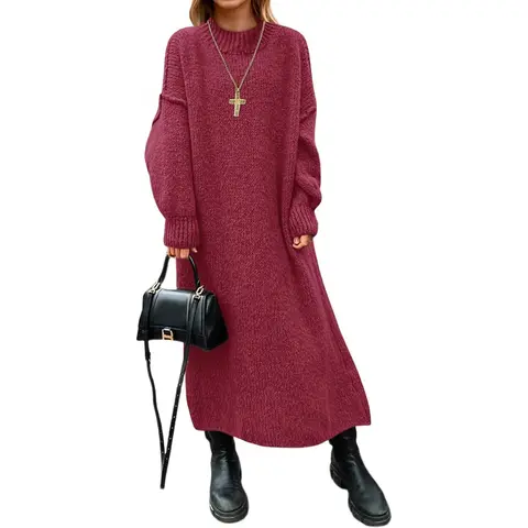 Imily Bela Womens Oversized Sweater Dress Mock Neck Long Sleeve Casual Warm Chunky Knit Fall Winter Maxi Dresses