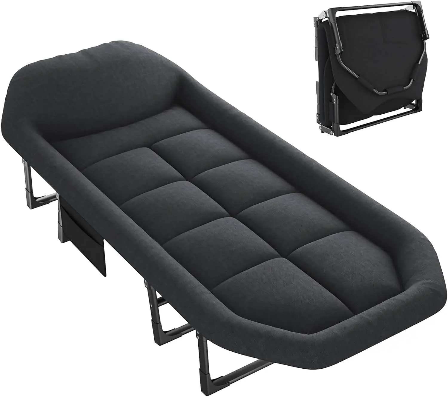 2-in-1 Adjustable Camping Cot for Adults, Folding Bed & Lounge Chair with Mattress, 6-Position Reclining Sleeping Cot for Camping, Office Nap, Poolside, Supports 250 lbs