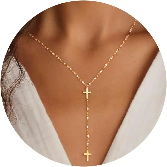 Long Necklaces for Women Dainty Gold lariat necklace Y-Shaped Necklace for Girls Cross Necklace Long Chain Necklace Gold Drop Necklaces for Women Simple Jewelry Gift
